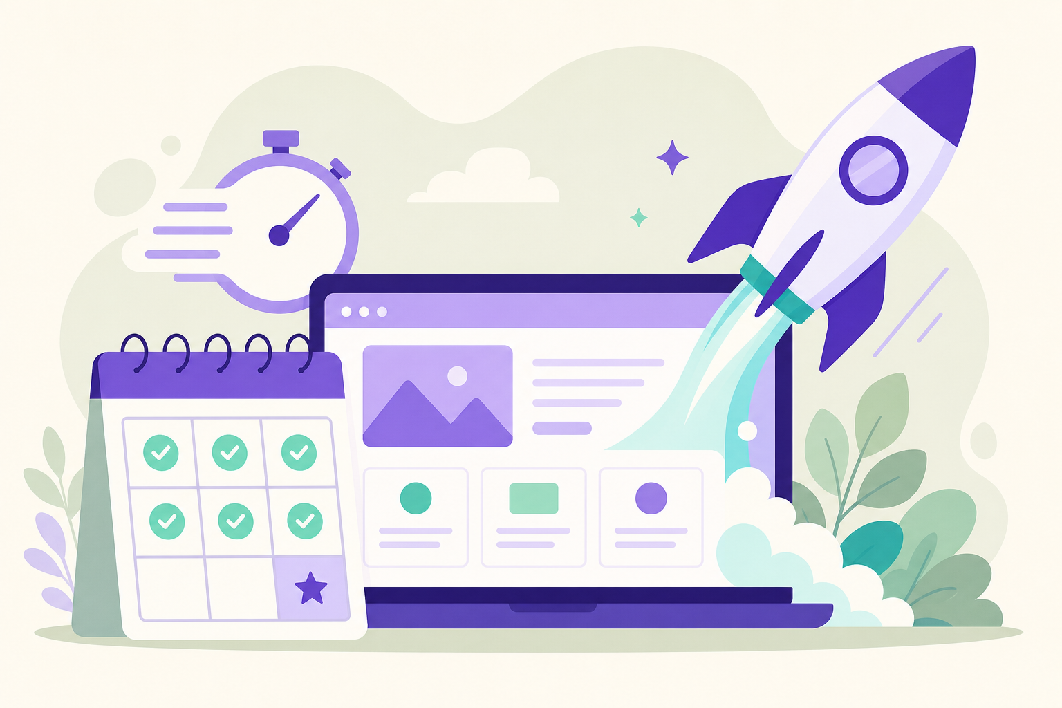 Illustration of a website launching quickly in one week